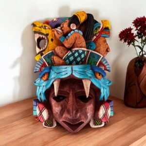 Prehispanic Wooden Mask, Mayan Culture, Made By Mayan Artisans Yucatán MEX Wall Art, Hand Carved And Painted Cedar Wood Folk Art WeCUSTOMIZE