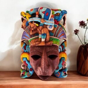 Prehispanic Wooden Mask, Mayan Culture, Made By Mayan Artisans Yucatán MEX Wall Art, Hand Carved And Painted Cedar Wood Folk Art WeCUSTOMIZE