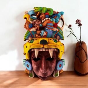 Prehispanic Wooden Mask, Mayan Culture, Made By Mayan Artisans Yucatán MEX Wall Art, Hand Carved And Painted Cedar Wood Folk Art WeCUSTOMIZE