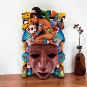 Prehispanic Wooden Mask, Mayan Culture, Made By Mayan Artisans Yucatán MEX Wall Art, Hand Carved And Painted Cedar Wood Folk Art WeCUSTOMIZE