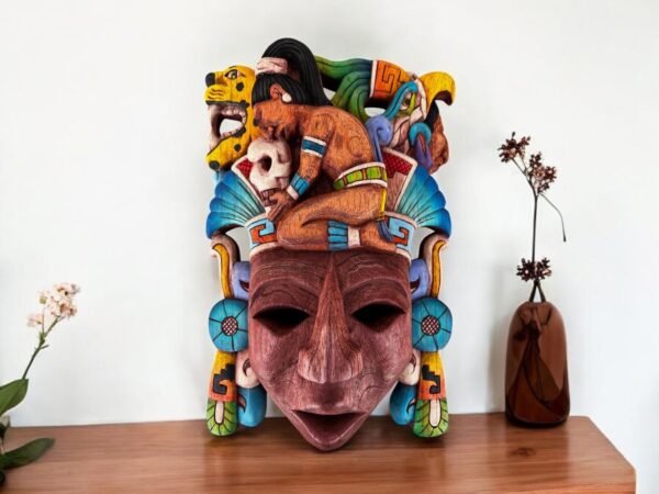 Prehispanic Wooden Mask, Mayan Culture, Made By Mayan Artisans Yucatán MEX Wall Art, Hand Carved And Painted Cedar Wood Folk Art WeCUSTOMIZE