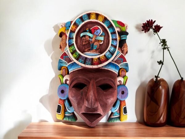 Prehispanic Wooden Mask, Mayan Culture, Made By Mayan Artisans Yucatán MEX Wall Art, Hand Carved And Painted Cedar Wood Folk Art WeCUSTOMIZE