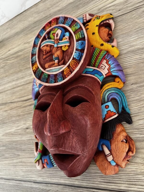 Prehispanic Wooden Mask, Mayan Culture, Made By Mayan Artisans Yucatán MEX Wall Art, Hand Carved And Painted Cedar Wood Folk Art WeCUSTOMIZE - Image 2