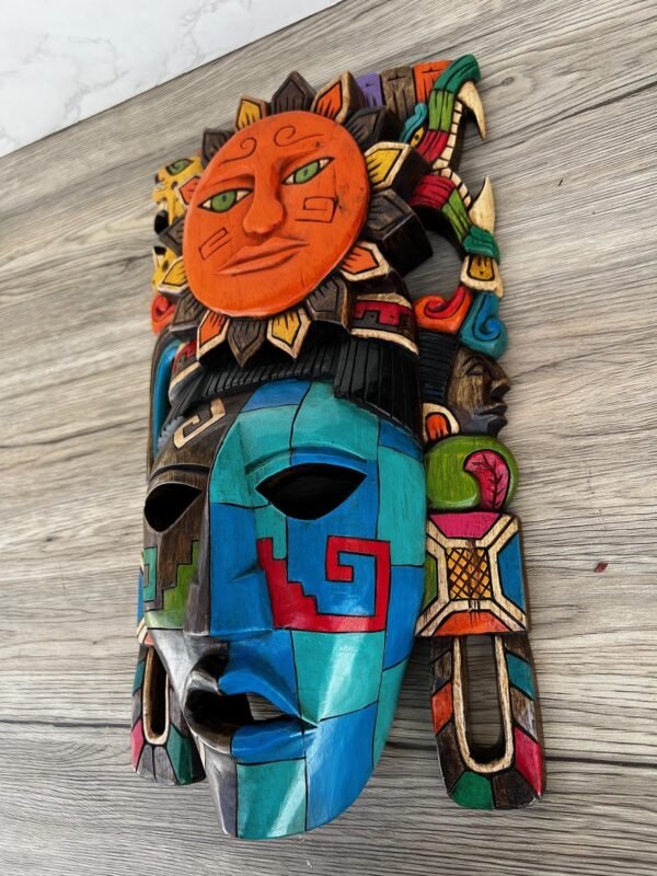 Prehispanic Wooden Mask, Mayan Culture, Made By Mayan Artisans Yucatán MEX Wall Art, Hand Carved And Painted Cedar Wood Folk Art WeCUSTOMIZE - Image 2