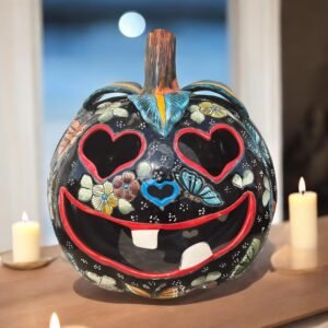 Talavera Halloween Pumpkin  Handmade Colorful  Ceramic Jack-O’-Lantern Artisan Pottery from Puebla Unique Fall & Day of the Dead Spooky Art