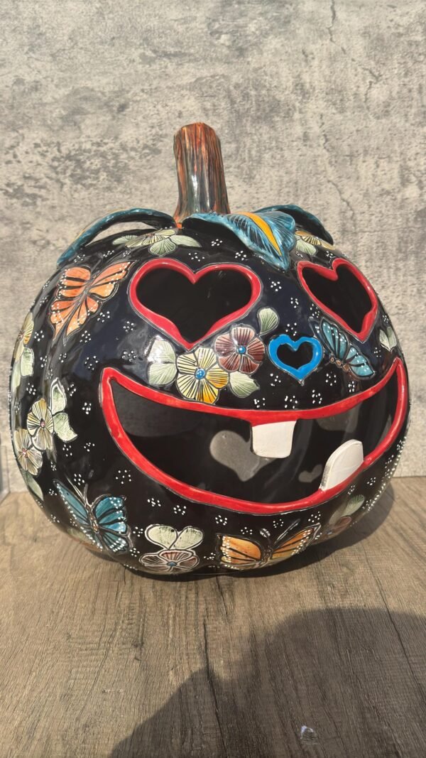 Talavera Halloween Pumpkin  Handmade Colorful  Ceramic Jack-O’-Lantern Artisan Pottery from Puebla Unique Fall & Day of the Dead Spooky Art - Image 2