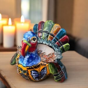 Peacock Talavera Egg Container Figurine  Ceramic Pottery Artisan Hand Painted Farmhouse Decor Vibrant Folk Art from Puebla Kitchen Decor