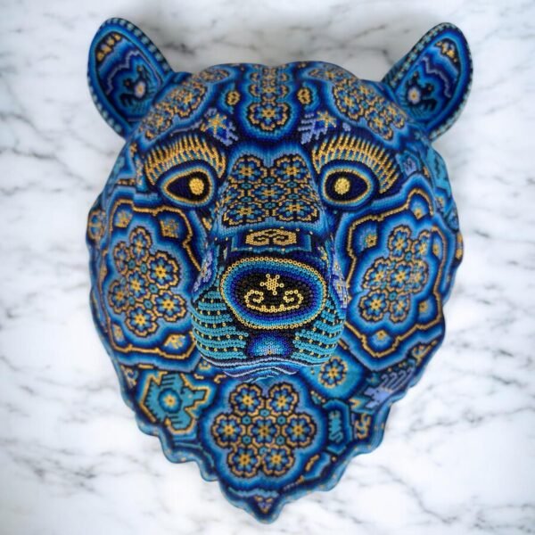 Bear Statue  Huichol Sculpture Of Mexican Folk Art, Oso Wixarika As A Mexican Decorative Figure , Made Of Resin, Beads We “Customize”
