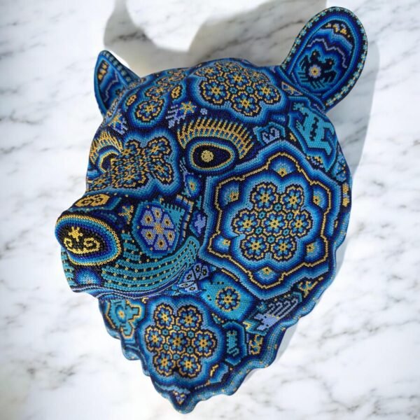 Bear Statue  Huichol Sculpture Of Mexican Folk Art, Oso Wixarika As A Mexican Decorative Figure , Made Of Resin, Beads We “Customize” - Image 2