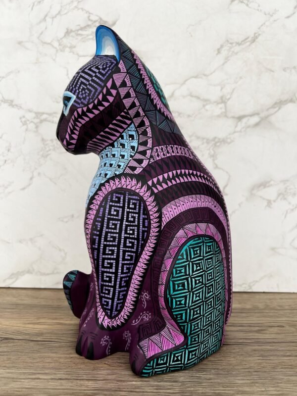 Cat Statue Mexican Folk Art Alebrije Sculpture, Wooden As Mexican Decoration Figurine, Made Of Wood And Carved By Hand - Image 2
