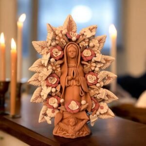 Virgin Mary clay pieces,  Mexican decoration, Mary Virgin sculpture, Modern Design Natural Clay, Metepec Estado de México Virgencita