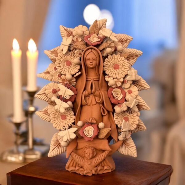 Virgin Mary Handmade Clay Piece, Virgen de Guadalupe  Mexican Decoration, Mary Virgin Sculpture, Metepec Estado de México Virgencita