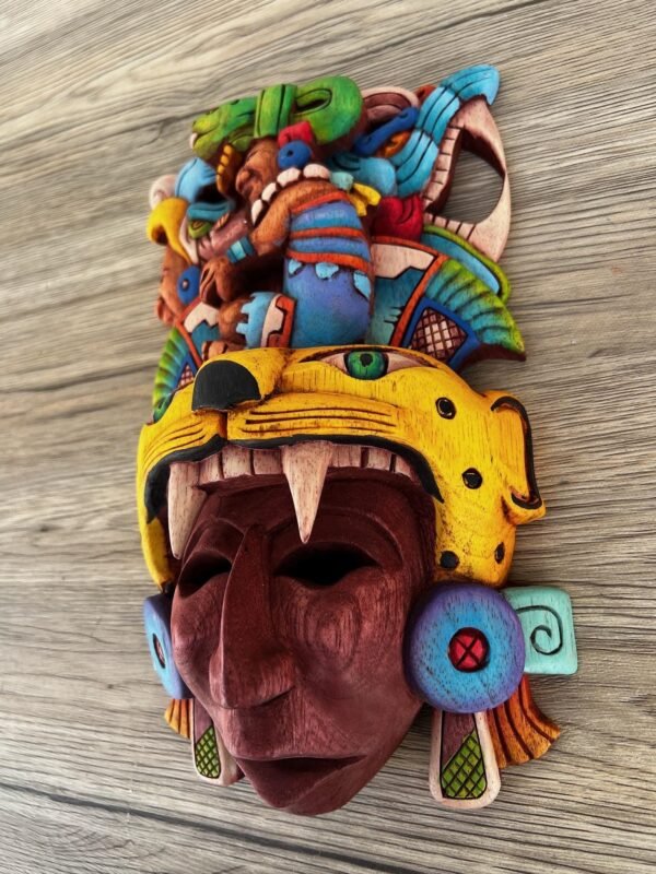 Prehispanic Wooden Mask, Mayan Culture, Made By Mayan Artisans Yucatán MEX Wall Art, Hand Carved And Painted Cedar Wood Folk Art WeCUSTOMIZE - Image 2