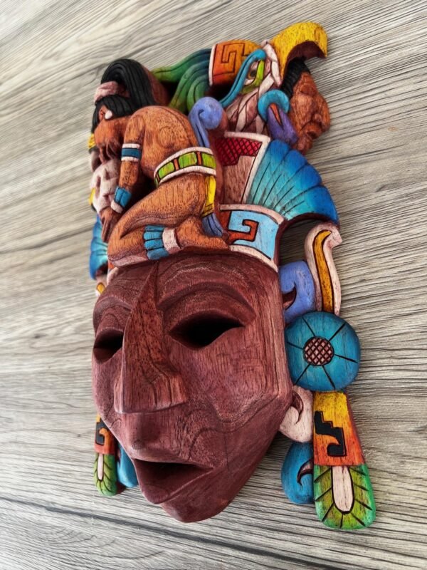 Prehispanic Wooden Mask, Mayan Culture, Made By Mayan Artisans Yucatán MEX Wall Art, Hand Carved And Painted Cedar Wood Folk Art WeCUSTOMIZE - Image 2