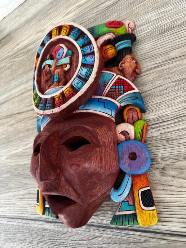 Prehispanic Wooden Mask, Mayan Culture, Made By Mayan Artisans Yucatán MEX Wall Art, Hand Carved And Painted Cedar Wood Folk Art WeCUSTOMIZE - Image 2