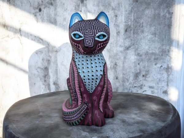 Cat Statue Mexican Folk Art Alebrije Sculpture, Wooden As Mexican Decoration Figurine, Made Of Wood And Carved By Hand