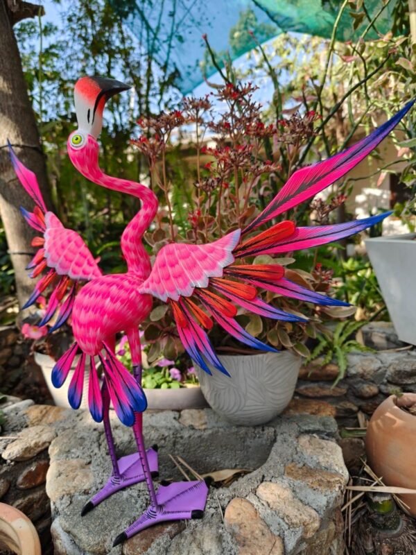 Large Flamenco Bird Statue Mexican Art Alebrije Sculpture, Wooden Heron  Decoration Figure, Made Of Wood And Hand Carved ASK FOR CUSTOMIZE - Image 2