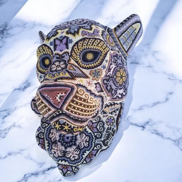 Jaguar Statue  Huichol Sculpture Of Mexican Folk Art, Panther Wixarika As A Mexican Decorative Figure , Made Of Resin, Beads We “Customize” - Image 2