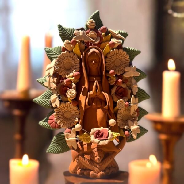 Virgin Mary Handmade Clay Piece, Virgen de Guadalupe  Mexican Decoration, Mary Virgin Sculpture, Metepec Estado de México Virgencita
