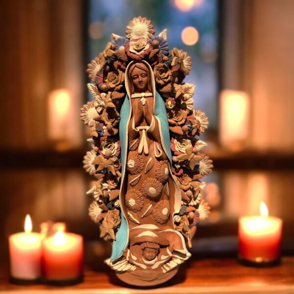 XL Virgin Mary Handmade Clay Piece, Virgen de Guadalupe  Mexican Decoration, Mary Virgin Sculpture,Metepec Estado de México Virgencita 23.7”