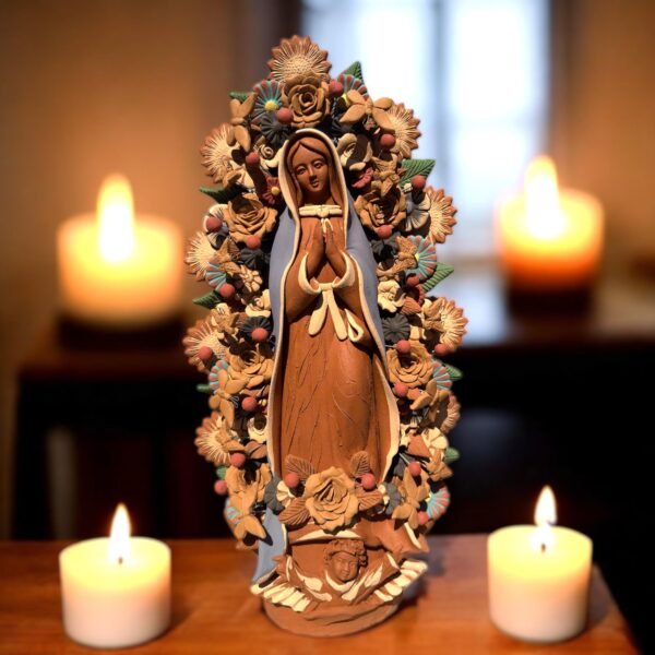 XL Virgin Mary Handmade Clay Piece, Virgen de Guadalupe  Mexican Decoration, Mary Virgin Sculpture,Metepec Estado de México Virgencita 23.7”