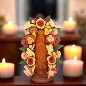 Virgin Mary Handmade Clay Piece, Virgen de Guadalupe  Mexican Decoration, Mary Virgin Sculpture, Metepec Estado de México Virgencita