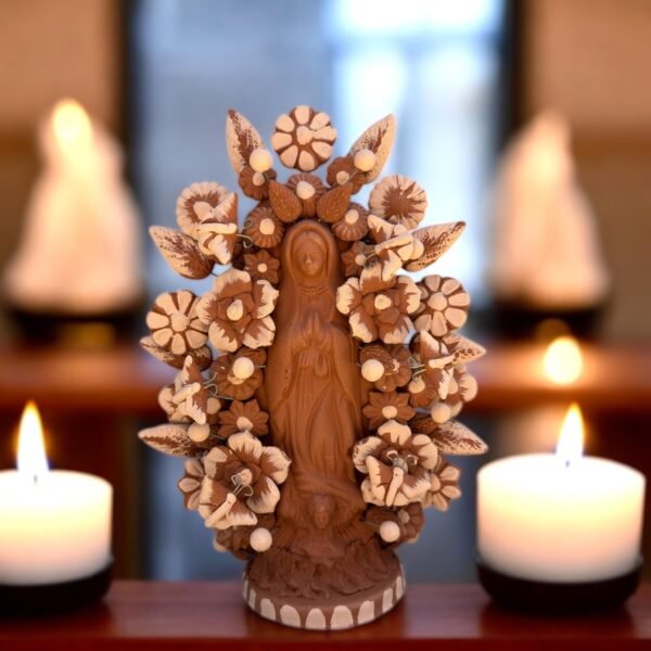 Virgin Mary Handmade Clay Piece, Virgen de Guadalupe  Mexican Decoration, Mary Virgin Sculpture, Metepec Estado de México Virgencita