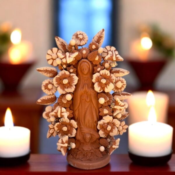 Virgin Mary Handmade Clay Piece, Virgen de Guadalupe  Mexican Decoration, Mary Virgin Sculpture, Metepec Estado de México Virgencita