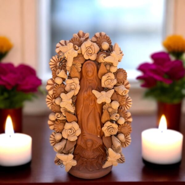 Virgin Mary Handmade Clay Piece, Virgen de Guadalupe  Mexican Decoration, Mary Virgin Sculpture, Metepec Estado de México Virgencita