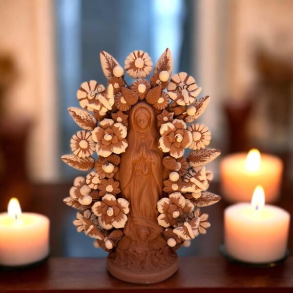 Virgin Mary Handmade Clay Piece, Virgen de Guadalupe  Mexican Decoration, Mary Virgin Sculpture, Metepec Estado de México Virgencita