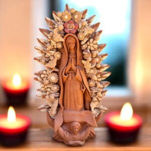 Virgin Mary Handmade Clay Piece, Virgen de Guadalupe  Mexican Decoration, Mary Virgin Sculpture, Metepec Estado de México Virgencita