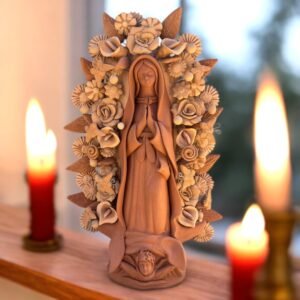 Virgin Mary Handmade Clay Piece, Virgen de Guadalupe  Mexican Decoration, Mary Virgin Sculpture, Metepec Estado de México Virgencita