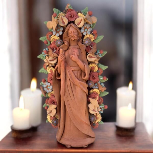 Saint Jude Thaddeus Clay Statue From Metepec Estado de México, San Juditas Folk Art Artisans Handmade, Religious Home Decor Spiritual 15”
