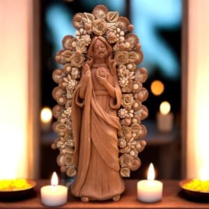 Saint Jude Thaddeus Clay Statue From Metepec Estado de México, San Juditas Folk Art Artisans Handmade, Religious Home Decor Spiritual 15”