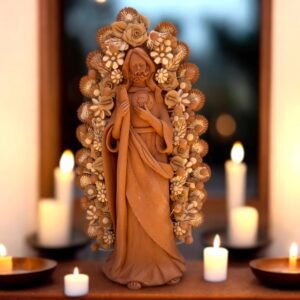 Saint Jude Thaddeus Clay Statue From Metepec Estado de México, San Juditas Folk Art Artisans Handmade, Religious Home Decor Spiritual 15”