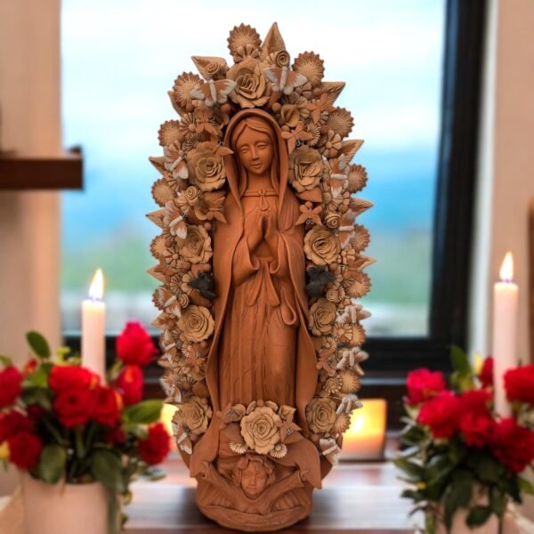 XL Virgin Mary Handmade Clay Piece, Virgen de Guadalupe  Mexican Decoration, Mary Virgin Sculpture, Metepec Estado de México Virgencita 36”
