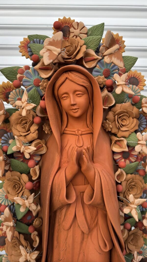 XL Virgin Mary Handmade Clay Piece, Virgen de Guadalupe  Mexican Decoration, Mary Virgin Sculpture, Metepec Estado de México Virgencita 36” - Image 2