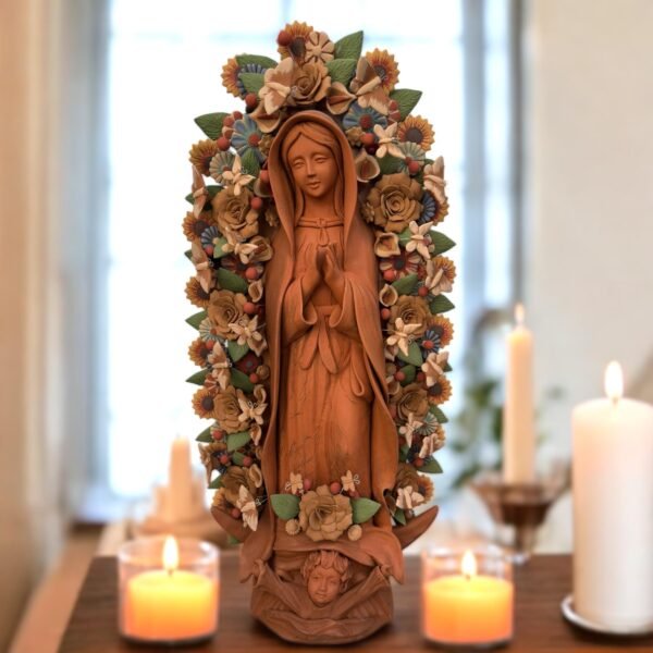 XL Virgin Mary Handmade Clay Piece, Virgen de Guadalupe  Mexican Decoration, Mary Virgin Sculpture, Metepec Estado de México Virgencita 36”