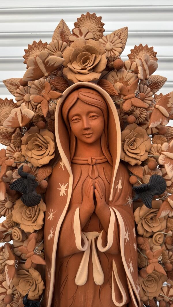 XL Virgin Mary Handmade Clay Piece, Virgen de Guadalupe  Mexican Decoration, Mary Virgin Sculpture, Metepec Estado de México Virgencita 36” - Image 2