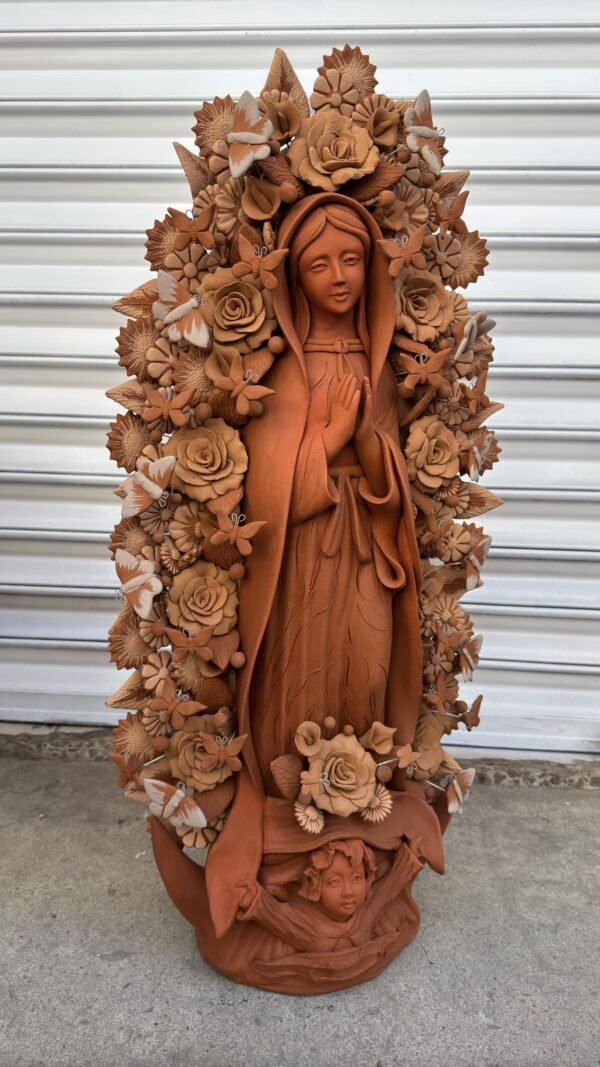 XL Virgin Mary Handmade Clay Piece, Virgen de Guadalupe  Mexican Decoration, Mary Virgin Sculpture, Metepec Estado de México Virgencita 36” - Image 2