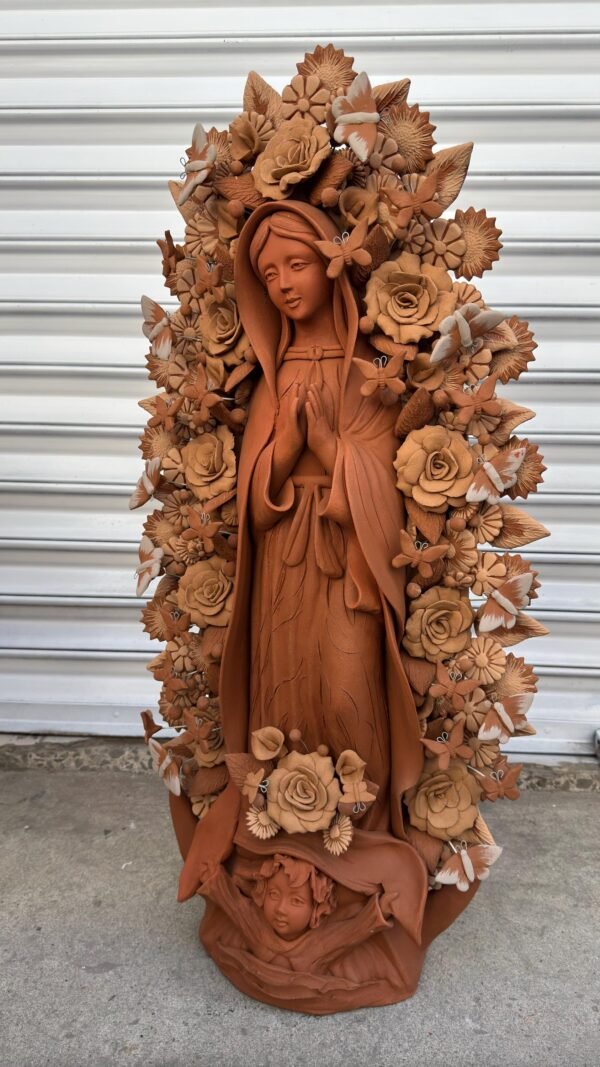 XL Virgin Mary Handmade Clay Piece, Virgen de Guadalupe  Mexican Decoration, Mary Virgin Sculpture, Metepec Estado de México Virgencita 36” - Image 3