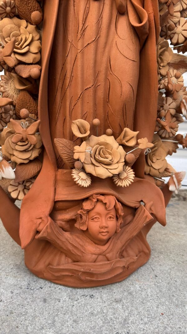 XL Virgin Mary Handmade Clay Piece, Virgen de Guadalupe  Mexican Decoration, Mary Virgin Sculpture, Metepec Estado de México Virgencita 36” - Image 5