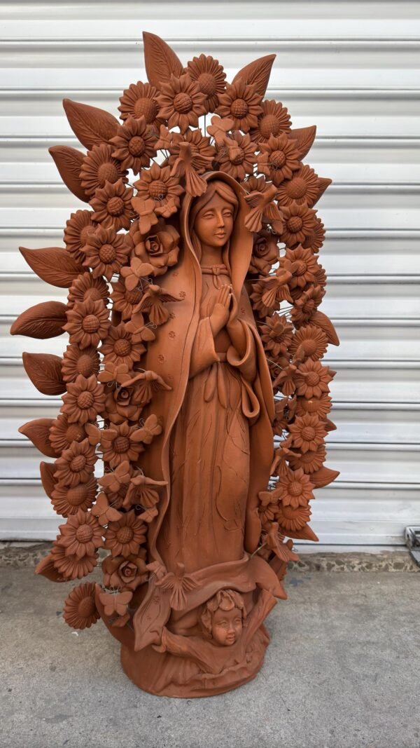 XL Virgin Mary Handmade Clay Piece, Virgen de Guadalupe  Mexican Decoration, Mary Virgin Sculpture, Metepec Estado de México Virgencita 36” - Image 2