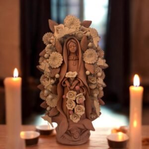Virgin Mary Handmade Clay Piece, Virgen de Guadalupe  Mexican Decoration, Mary Virgin Sculpture, Metepec Estado de México Virgencita