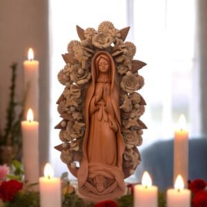 Virgin Mary Handmade Clay Piece, Virgen de Guadalupe  Mexican Decoration, Mary Virgin Sculpture, Metepec Estado de México Virgencita