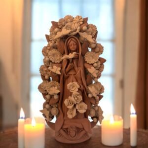 Virgin Mary Handmade Clay Piece, Virgen de Guadalupe  Mexican Decoration, Mary Virgin Sculpture, Metepec Estado de México Virgencita