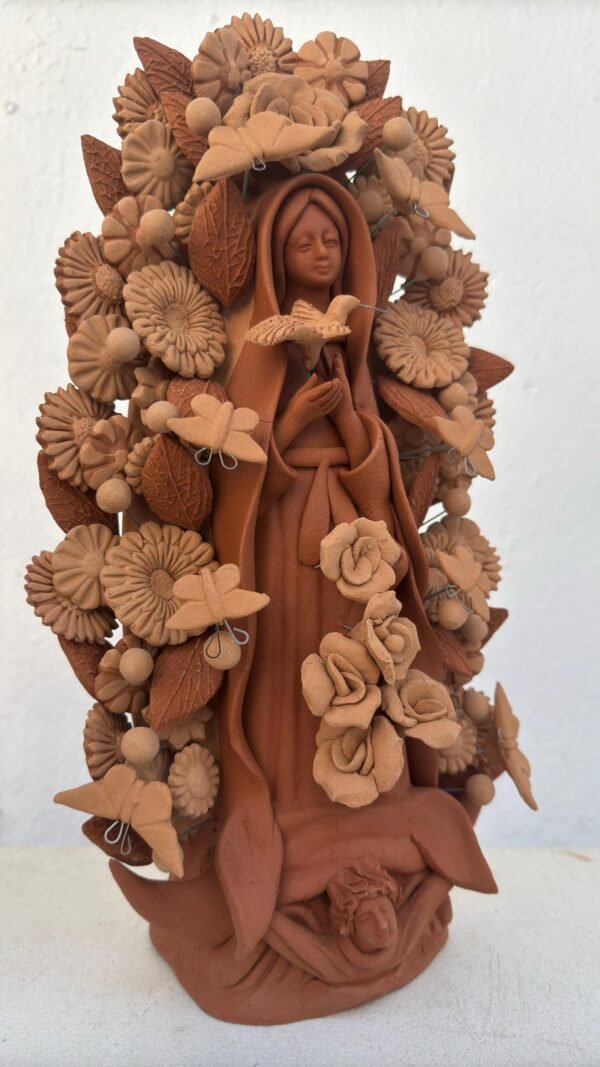 Virgin Mary Handmade Clay Piece, Virgen de Guadalupe  Mexican Decoration, Mary Virgin Sculpture, Metepec Estado de México Virgencita - Image 3