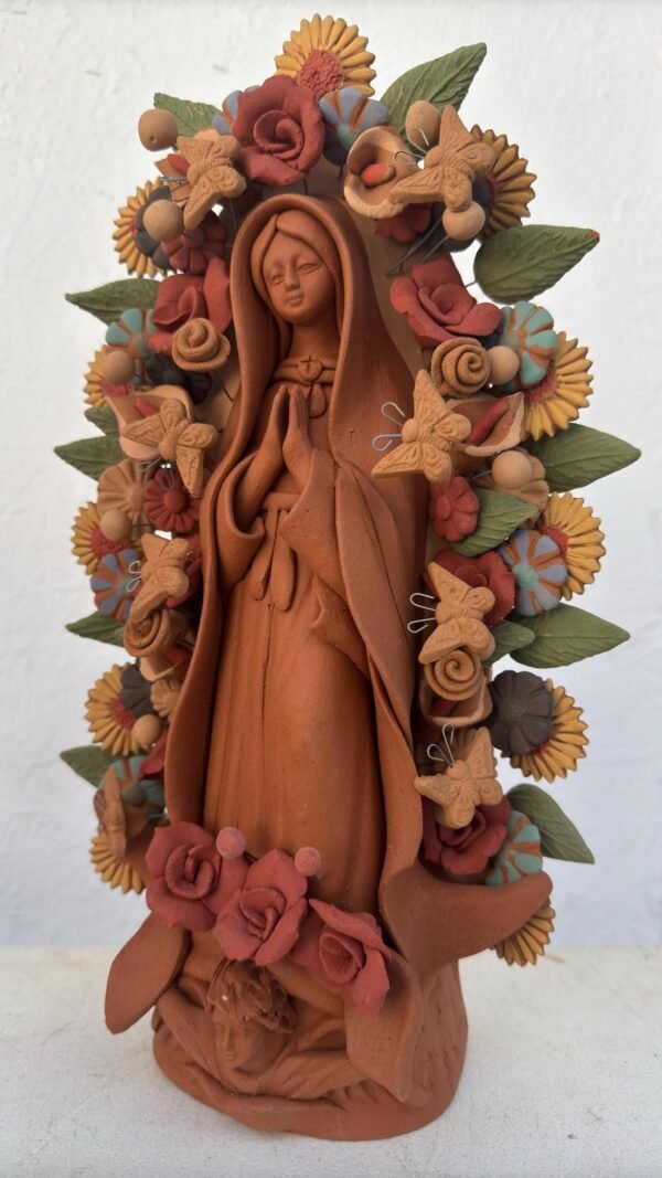 Virgin Mary Handmade Clay Piece, Virgen de Guadalupe  Mexican Decoration, Mary Virgin Sculpture, Metepec Estado de México Virgencita - Image 2