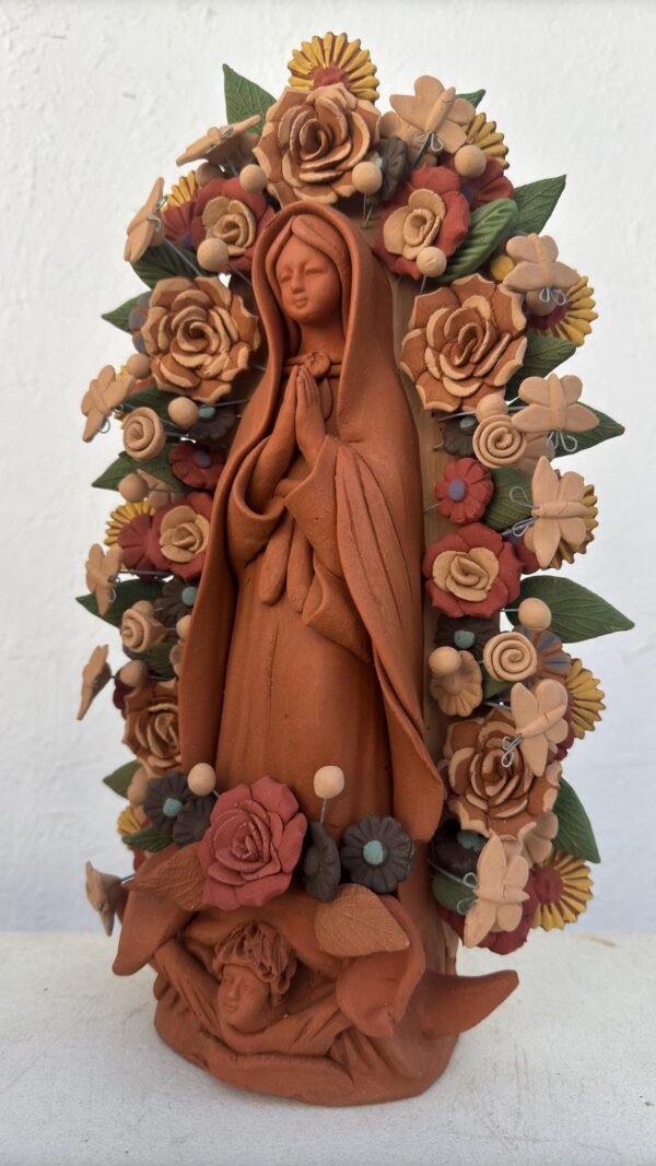 Virgin Mary Handmade Clay Piece, Virgen de Guadalupe  Mexican Decoration, Mary Virgin Sculpture, Metepec Estado de México Virgencita - Image 3
