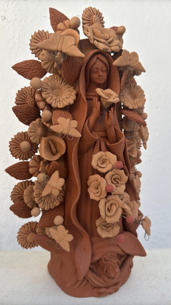 Virgin Mary Handmade Clay Piece, Virgen de Guadalupe  Mexican Decoration, Mary Virgin Sculpture, Metepec Estado de México Virgencita - Image 3